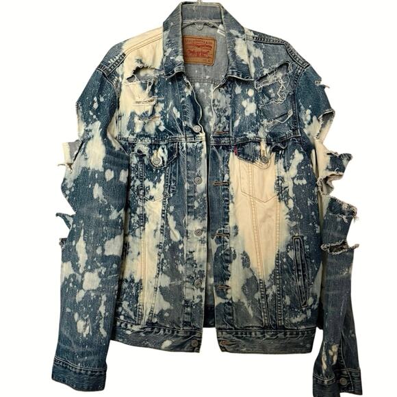 Levi’s y2k 90’s style distressed torn bleached destroyed denim jacket L large - Picture 3 of 13